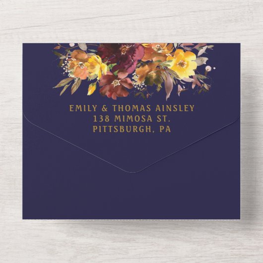 Rustikale Hochzeit in Burgund All In One Einladung (Rückseite)