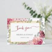 Rustikale Hochzeit in Burgund Marsala und Rosa Dankeskarte (Stehend Vorderseite)