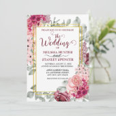 Rustikale Hochzeit in Burgund Marsala und Rosa Einladung (Stehend Vorderseite)