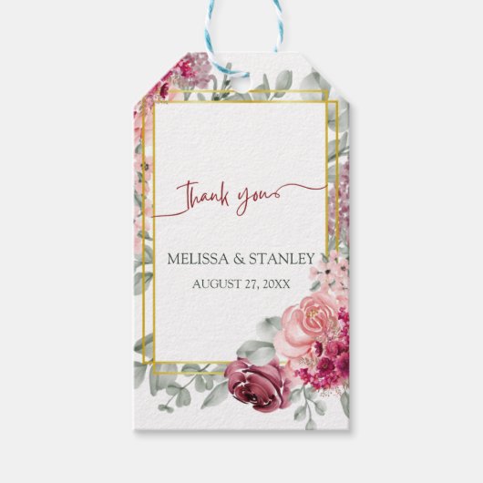 Rustikale Hochzeit in Burgund Marsala und Rosa Geschenkanhänger (Vorderseite)