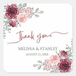 Rustikale Hochzeit in Burgund Marsala und Rosa Quadratischer Aufkleber