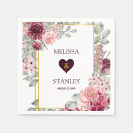 Rustikale Hochzeit in Burgund Marsala und Rosa Serviette