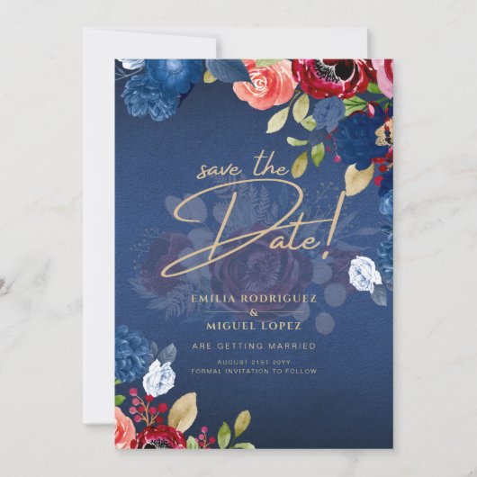 Rustikale Hochzeit in Burgund mit blauer Flora SPA Einladung (Vorderseite)