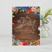 Rustikale Hochzeit in Burgund mit blauer Flora SPA Einladung (Stehend Vorderseite)