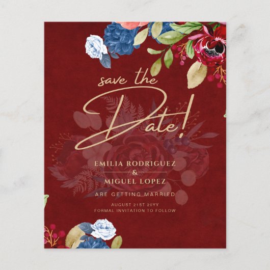 Rustikale Hochzeit in Burgund mit blauer Flora SPA Flyer (Vorne)