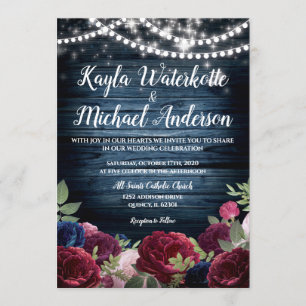 Rustikale Hochzeit in Burgund & Navy Einladung