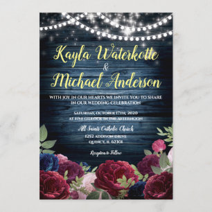 Rustikale Hochzeit in Burgund & Navy Einladung