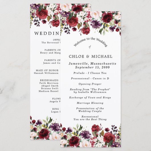 Rustikale Hochzeit in Burgund Programm (Vorne/Hinten)