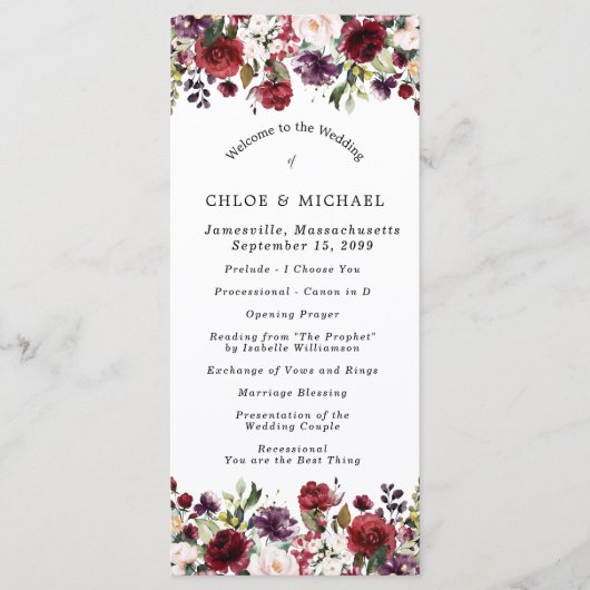 Rustikale Hochzeit in Burgund Programm (Vorderseite)