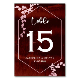 Rustikale Hochzeit in Burgund, rosa, geometrische Tischnummer