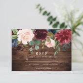 Rustikale Hochzeit in Burgund Rot und Blush RSVP Karte (Stehend Vorderseite)