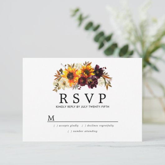 Rustikale Hochzeit in Burgund RSVP Karte (Stehend Vorderseite)