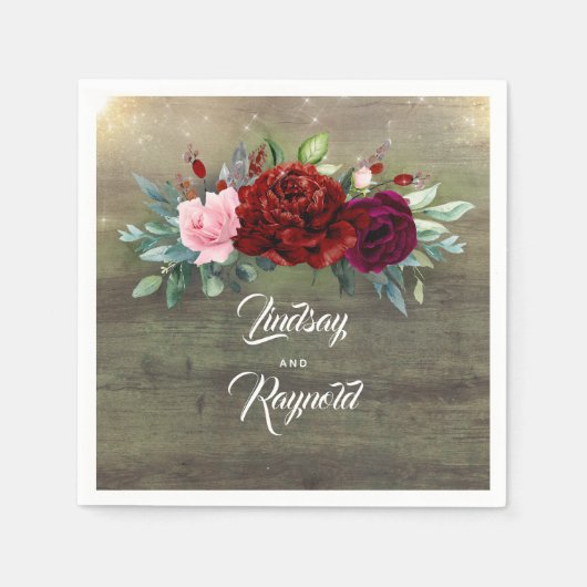 Rustikale Hochzeit in Burgund Serviette (Vorderseite)