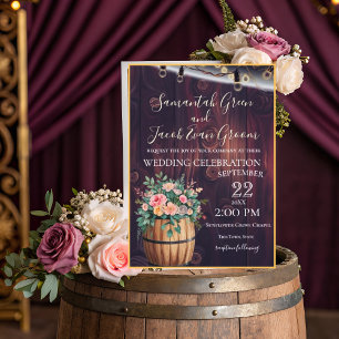 Rustikale Hochzeit in Burgund und Blauen Wasserfar Einladung