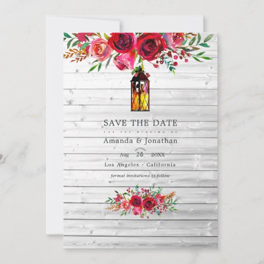 Rustikale Hochzeit in Burgund und Rosa Save The Date (Vorderseite)