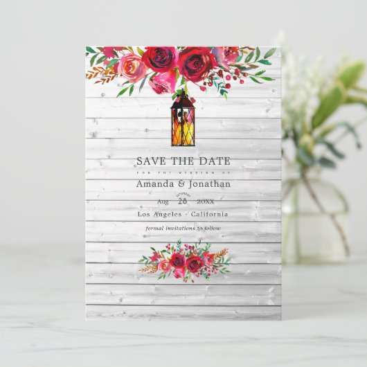 Rustikale Hochzeit in Burgund und Rosa Save The Date (Stehend Vorderseite)