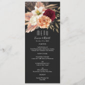 Rustikale Hochzeit in Burgund und Schwarz-Flora Menükarte (Vorderseite)