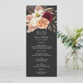 Rustikale Hochzeit in Burgund und Schwarz-Flora Menükarte (Stehend Vorderseite)