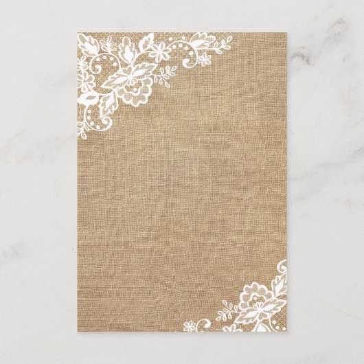 Rustikale Hochzeit in Burlap und Lace Begleitkarte (Rückseite)
