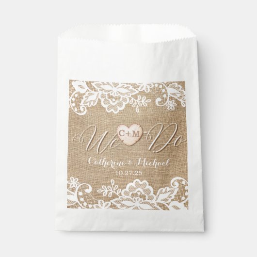 Rustikale Hochzeit in Burlap und Lace Geschenktütchen (Vorderseite)