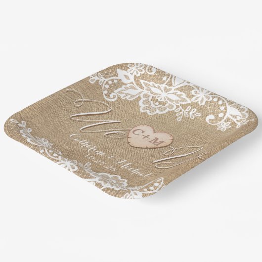 Rustikale Hochzeit in Burlap und Lace Pappteller (Gewinkelt)