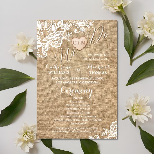 Rustikale Hochzeit in Burlap und Lace Programm