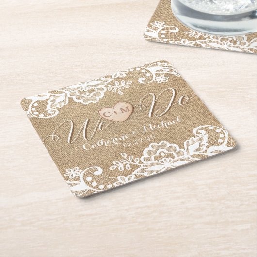 Rustikale Hochzeit in Burlap und Lace Rechteckiger Pappuntersetzer (angewinkelt)