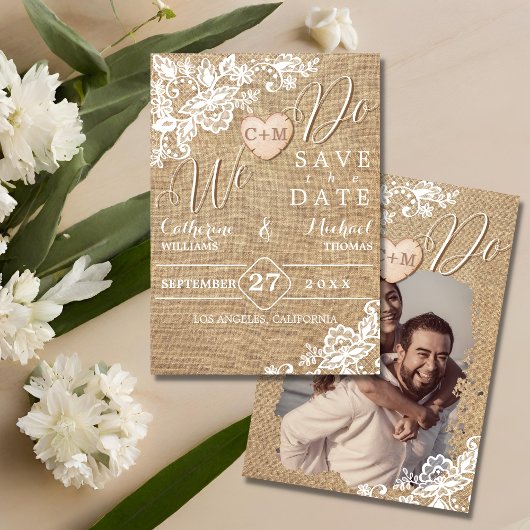 Rustikale Hochzeit in Burlap und Lace Save The Date