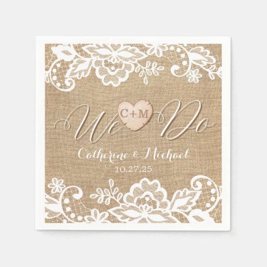 Rustikale Hochzeit in Burlap und Lace Serviette (Vorderseite)