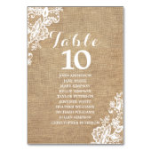 Rustikale Hochzeit in Burlap und Lace Tischnummer (Vorderseite)