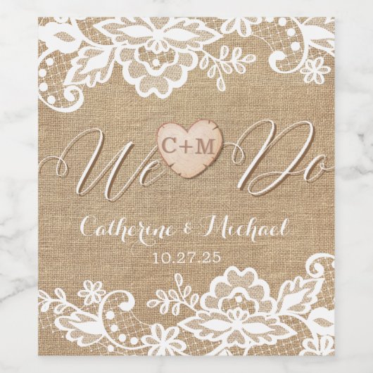 Rustikale Hochzeit in Burlap und Lace Weinetikett (Einzelnes Label)