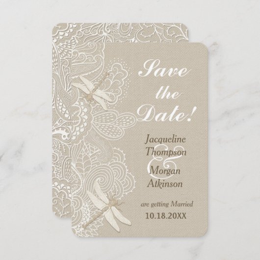 Rustikale Hochzeit in Burlap und Spitzen retten da Einladung (Vorne/Hinten)
