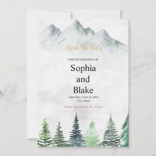 Rustikale Hochzeit in den Bergen und im Wald Save The Date (Vorderseite)