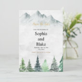 Rustikale Hochzeit in den Bergen und im Wald Save The Date (Stehend Vorderseite)