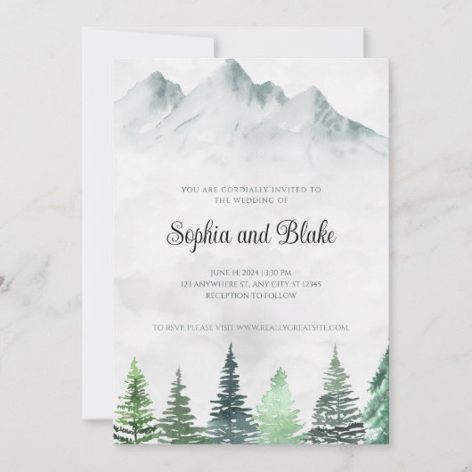 Rustikale Hochzeit in den Bergen und Wäldern Einladung (Vorderseite)