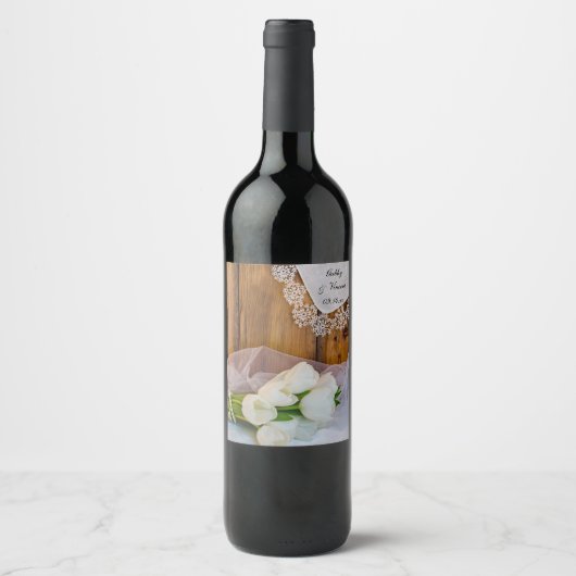 Rustikale Hochzeit in der Weißen Tulpen Weinetikett (Vorderseite)