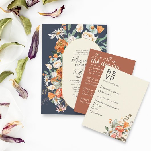 Rustikale Hochzeit in Florals Einladung