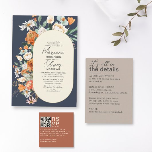 Rustikale Hochzeit in Florals Einladung