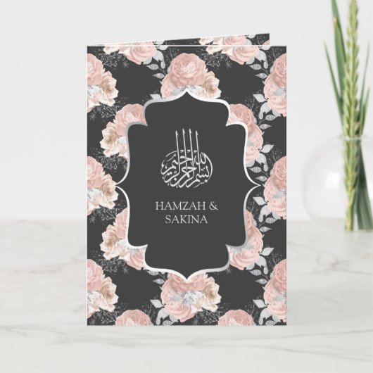 Rustikale Hochzeit in Grau und Rosa Rosen Einladung (Vorderseite)