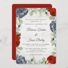 Rustikale Hochzeit in Grün, Rot und Blau Einladung
