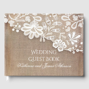 Rustikale Hochzeit in Lace und Burlap Gästebuch