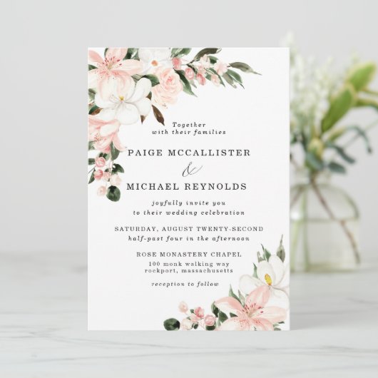 Rustikale Hochzeit in Rosa und Weiß Einladung (Stehend Vorderseite)