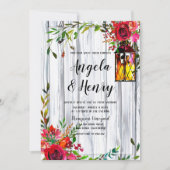 Rustikale Hochzeit in Rot-Florals und Laterne Einladung (Vorderseite)