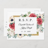 Rustikale Hochzeit in Rot und Gold Einladungspostkarte (Vorne/Hinten)