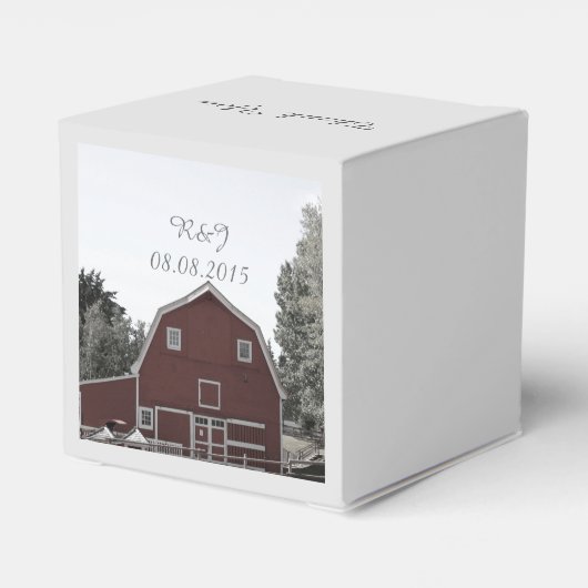 rustikale Hochzeit in Roter Scheune Geschenkschachtel (Rückseite)