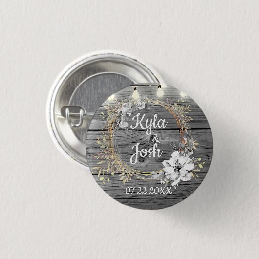 Rustikale Hochzeit in Stringbeleuchtung Button (Vorne & Hinten)