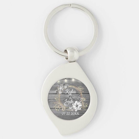 Rustikale Hochzeit in Stringbeleuchtung Schlüsselanhänger (Vorderseite)