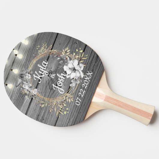 Rustikale Hochzeit in Stringbeleuchtung Tischtennis Schläger (Seitenansicht)