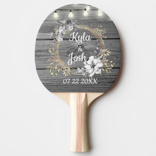 Rustikale Hochzeit in Stringbeleuchtung Tischtennis Schläger (Vorderseite)