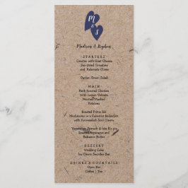 Rustikale Hochzeit | Kraft Paper Monogram Navy Hea Menükarte
